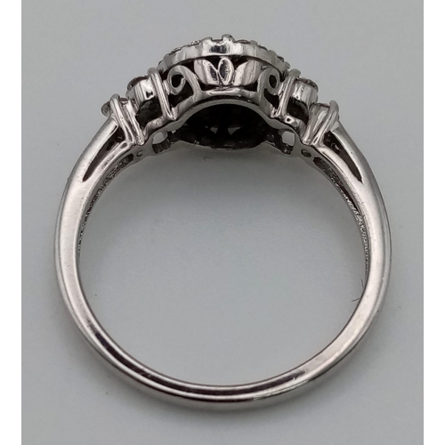 304 - 18ct White Gold Diamond Ring, Halo Design, 0.75ct Diamonds, Ring Size P, Total Weight 4.14 grams