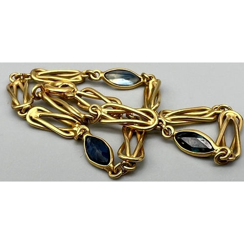 360 - An 18 K yellow gold bracelet with blue sapphires, Length: 16.5 cm, weight: 3.1 g