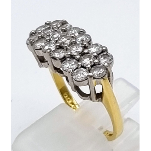 4 - An 18K Yellow Gold Three-Row Diamond Ring. 2ct of brilliant round cut diamonds. Size O 1/2. 6.41g to... 