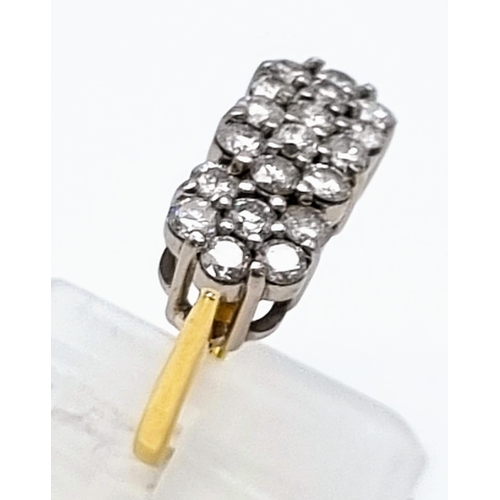 4 - An 18K Yellow Gold Three-Row Diamond Ring. 2ct of brilliant round cut diamonds. Size O 1/2. 6.41g to... 