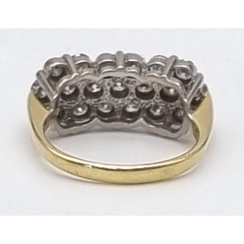 4 - An 18K Yellow Gold Three-Row Diamond Ring. 2ct of brilliant round cut diamonds. Size O 1/2. 6.41g to... 