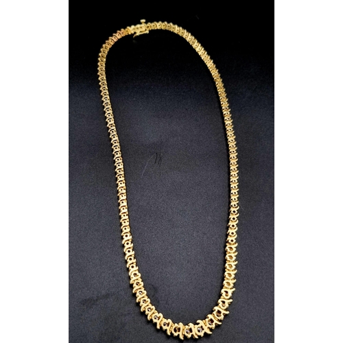 60 - A 14K Yellow Gold Diamond Tennis Necklace. 115 brilliant round cut diamonds - 3.6ct. 40cm. 34.51g to... 