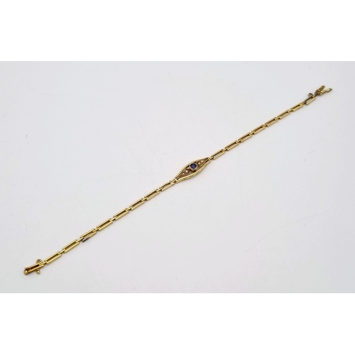 748 - A beautiful 9ct Yellow Gold Sapphire and Diamond Bracelet, Length 18.5cm, Total Weight 7.2 grams