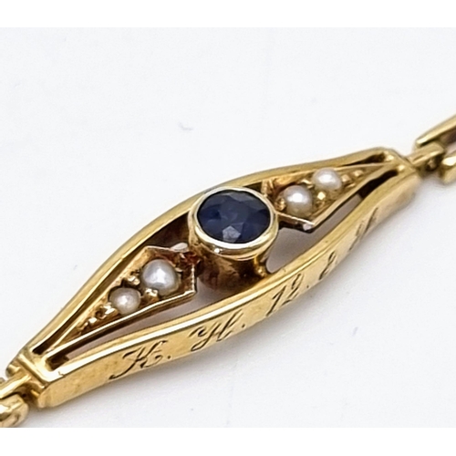 748 - A beautiful 9ct Yellow Gold Sapphire and Diamond Bracelet, Length 18.5cm, Total Weight 7.2 grams