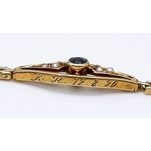 748 - A beautiful 9ct Yellow Gold Sapphire and Diamond Bracelet, Length 18.5cm, Total Weight 7.2 grams