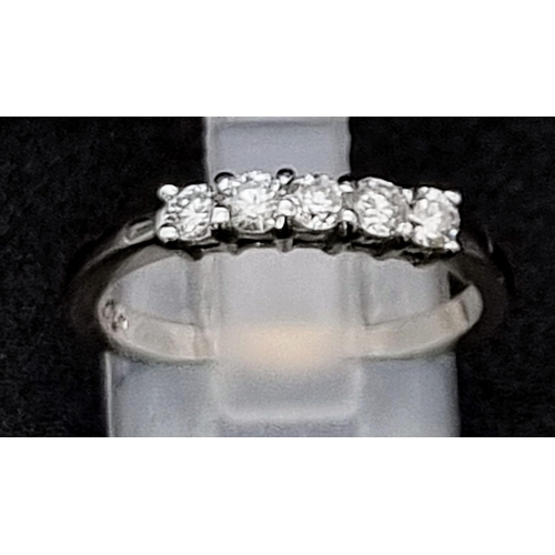 755 - 18k White Gold Ring Set With 5 Round Brilliant Cut Diamonds, 0.45ct Diamonds, Ring Size M, Total Wei... 