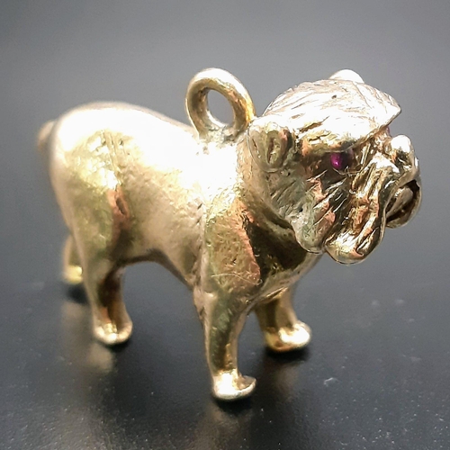 901 - 9ct Solid Yellow Gold Bulldog Charm by Georg Mautner, Complete with Ruby Eyes, Length 26mm, Total We... 