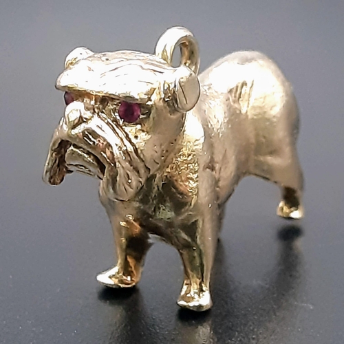 901 - 9ct Solid Yellow Gold Bulldog Charm by Georg Mautner, Complete with Ruby Eyes, Length 26mm, Total We... 