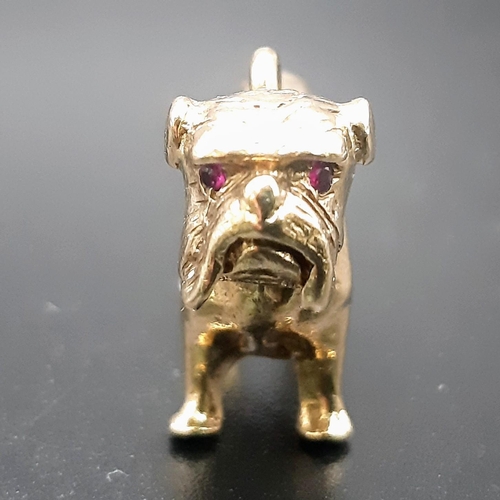 901 - 9ct Solid Yellow Gold Bulldog Charm by Georg Mautner, Complete with Ruby Eyes, Length 26mm, Total We... 