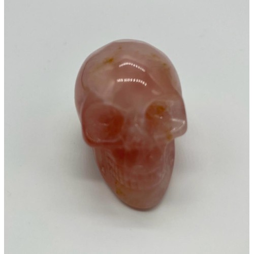 398 - A Rose Quartz Hand-Carved Skull Figure. 5 x 4cm.
The perfect mix of horror and pretty.