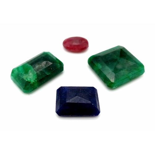 483 - Lot of 4 Gemstones- 26.05 Ct Mixed Cut Emerald, 15.35 Ct Mixed Cut Blue Sapphire, 9.90 Ct Mixed Cut ... 