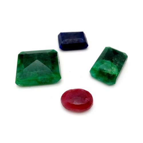 483 - Lot of 4 Gemstones- 26.05 Ct Mixed Cut Emerald, 15.35 Ct Mixed Cut Blue Sapphire, 9.90 Ct Mixed Cut ... 