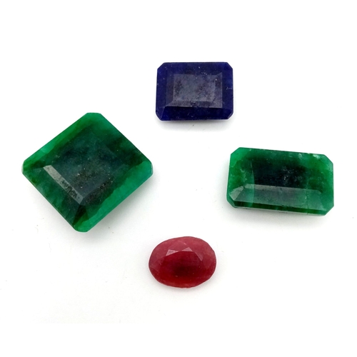 483 - Lot of 4 Gemstones- 26.05 Ct Mixed Cut Emerald, 15.35 Ct Mixed Cut Blue Sapphire, 9.90 Ct Mixed Cut ... 