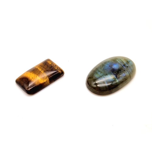 476 - Lot of 2 Gemstones - 46.50 Ct Cabochon Labradorite & 24.64 Ct Cabochon Tiger Eye, Oval & Square Shap... 