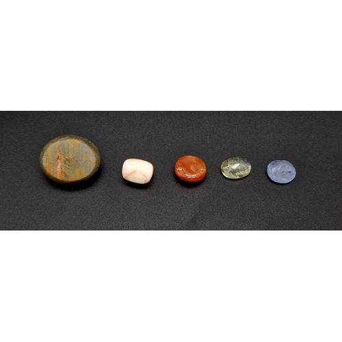 448 - Lot of 5 Gemstones - 6.91 Ct Mixed Cut Yellow Topaz, 7 Ct Mixed Cut Blue Topaz, 8.65 Ct Cabochon Whi... 