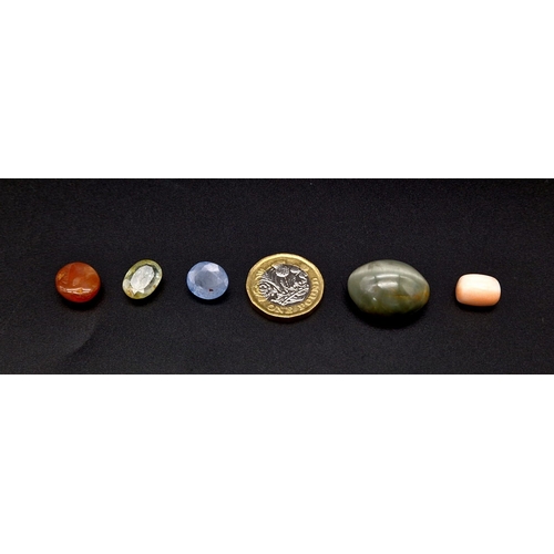 448 - Lot of 5 Gemstones - 6.91 Ct Mixed Cut Yellow Topaz, 7 Ct Mixed Cut Blue Topaz, 8.65 Ct Cabochon Whi... 