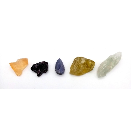 469 - Lot of 5 Rough Gemstones - 84.71 Ct Rough Lemon Quartz, 73.35 Ct Rough Green Amethyst, 39.95 Ct Roug... 