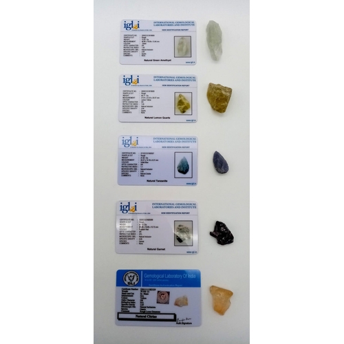 469 - Lot of 5 Rough Gemstones - 84.71 Ct Rough Lemon Quartz, 73.35 Ct Rough Green Amethyst, 39.95 Ct Roug... 