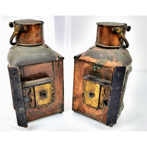 113 - Two Rare Antique Brass Nautical Ship Oil Lanterns - Port and Starboard. Military signs on both. 39cm... 