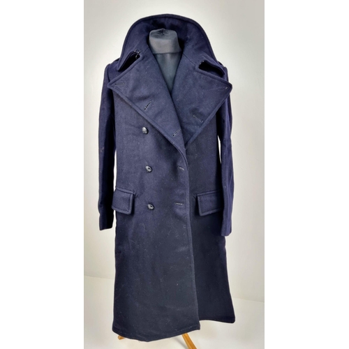 308 - A Very Heavy Navy Blue Vintage Home Front Military Defence Coat. Made by Smith and Co of Derby 1951.... 