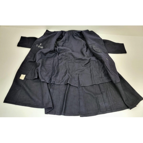 308 - A Very Heavy Navy Blue Vintage Home Front Military Defence Coat. Made by Smith and Co of Derby 1951.... 