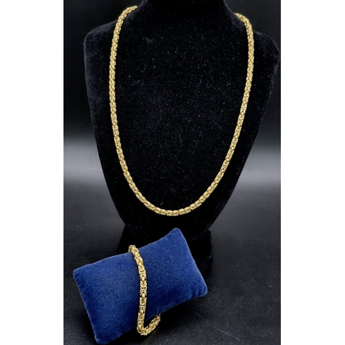 3 - A Gorgeous Complex Inter-linking 18K Yellow Gold long Necklace and Bracelet Set. 56cm and 17cm. 31.3... 