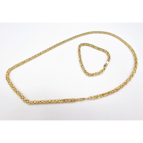 3 - A Gorgeous Complex Inter-linking 18K Yellow Gold long Necklace and Bracelet Set. 56cm and 17cm. 31.3... 