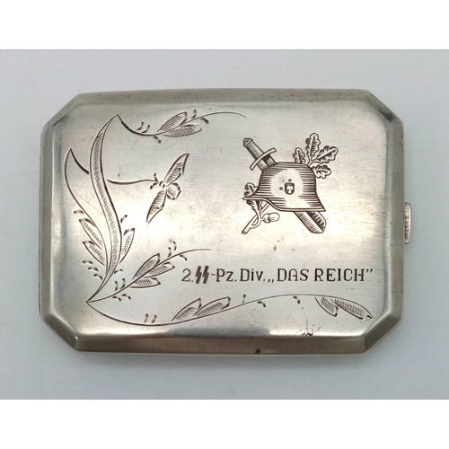 104 - A WW2 German .800 Silver Waffen SS Cigarette Case. “The Waffen SS in Charkow and Kursk 1943.