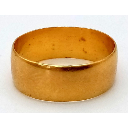 150 - A 22K Yellow Gold Band Ring. Size J 1/2. 3.32g