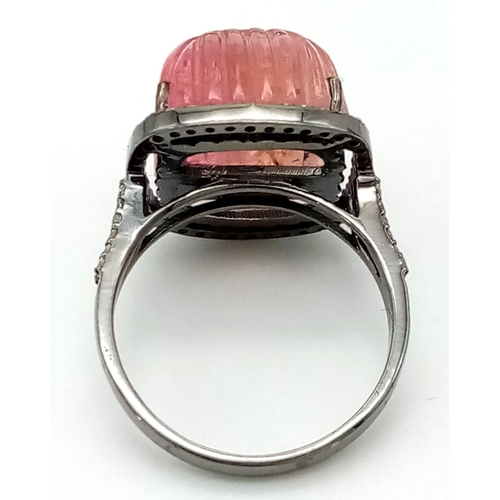 177 - A Tourmaline and Diamond 925 Silver Ring. Diamond weight 0.37ct, Tourmaline - 5.6ct. Size N 1/2. 6g ... 