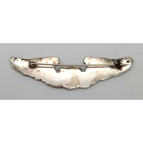 237 - A WW2 USA Solid Silver Theatre made in the Philippines B-29 Pilot Wings.