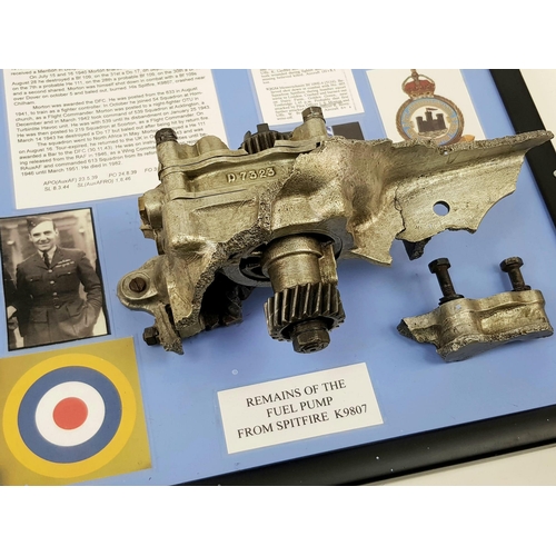 139 - A WW2 Framed Remains of a Mk 1 Spitfire Fuel Pump that was shot down  5th October during the Battle ... 