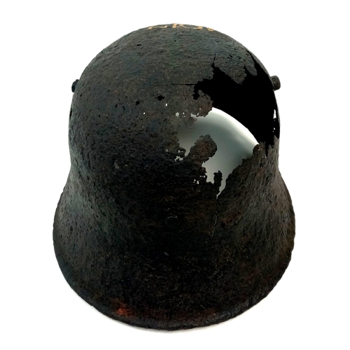 316 - A WW1 German M16 Stahlhelm. Found in Cambrai with post war memorial painting.