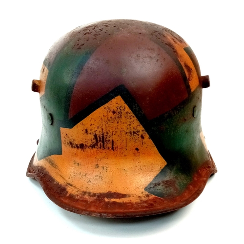 84 - A WW1 German 1916 Model Camo Stahlhelm Helmet and Liner.