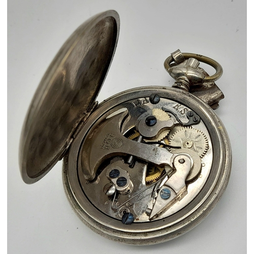 459 - Four Vintage White Metal Pocket Watches and a Stopwatch. A/F.