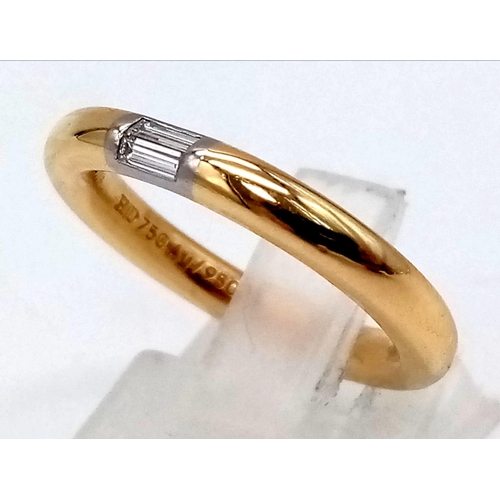 393 - An 18K Yellow Gold Baguette Diamond Band Ring. 0.11ct. F VVS. Size L 1/2. 6.4g total weight.