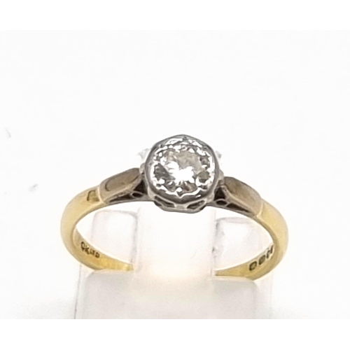 95 - An 18K Yellow Gold Diamond Solitaire Ring. Size L 1/2. 0.25ct. 2.27g total weight.