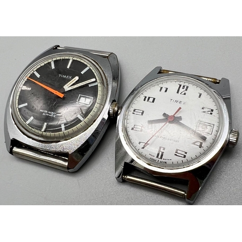 864 - 2 X TIMEX WATCHES ONE AUTOMATIC AND ONE MANUAL WIND BOTH WORKING NO STRAPS A/F