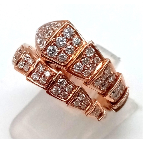 228 - An 18k Rose Gold Bvlgari Serpenti Viper One-Coil Ring. Set With Full Pave Diamonds. Approx. 2ct Bril... 