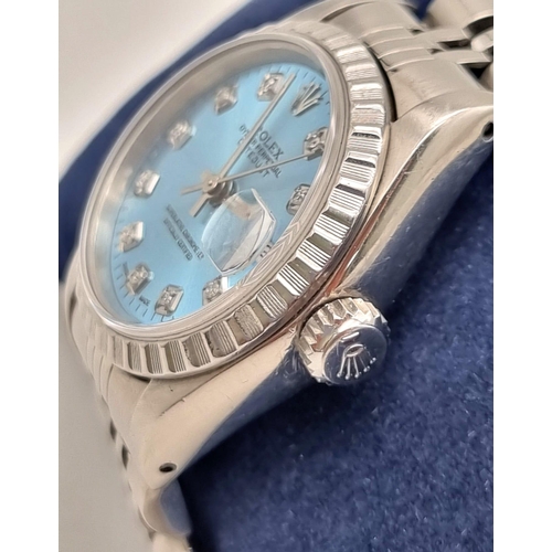 29 - A Gorgeous Ice-Blue Dial Ladies Rolex Oyster Perpetual Datejust. Stainless steel strap and case - 26... 