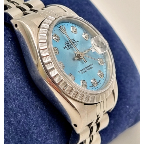 29 - A Gorgeous Ice-Blue Dial Ladies Rolex Oyster Perpetual Datejust. Stainless steel strap and case - 26... 