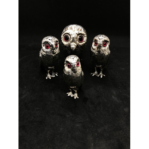 269 - A magnificent 19th century rare silver antique original four piece owl cruet set by Goerge Richards ... 