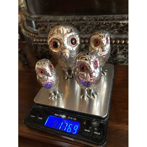 269 - A magnificent 19th century rare silver antique original four piece owl cruet set by Goerge Richards ... 