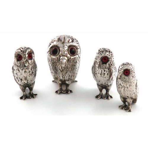 269 - A magnificent 19th century rare silver antique original four piece owl cruet set by Goerge Richards ... 