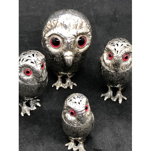 269 - A magnificent 19th century rare silver antique original four piece owl cruet set by Goerge Richards ... 