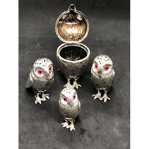 269 - A magnificent 19th century rare silver antique original four piece owl cruet set by Goerge Richards ... 