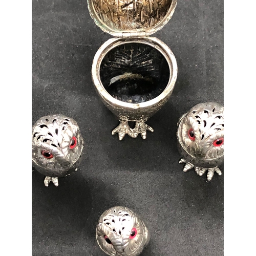 269 - A magnificent 19th century rare silver antique original four piece owl cruet set by Goerge Richards ... 