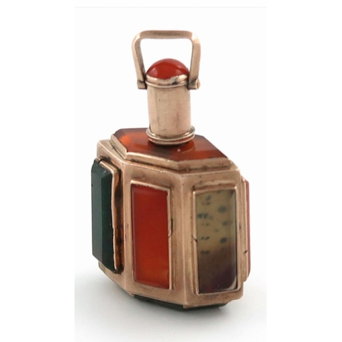 61 - A high carat gold rare antique 19th century gold and agate/jade flask possibly Scottish.
Panelled fo... 