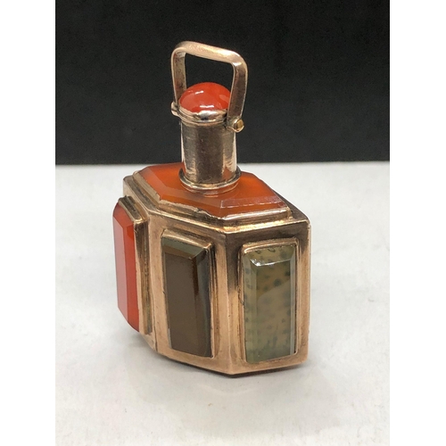 61 - A high carat gold rare antique 19th century gold and agate/jade flask possibly Scottish.
Panelled fo... 