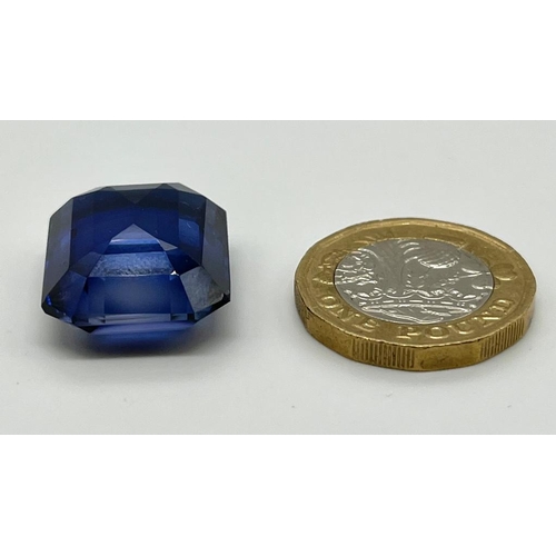 438 - A 45ct Emerald-Cut, Sapphire-Blue Coloured Gemstone. No certificate so as found.